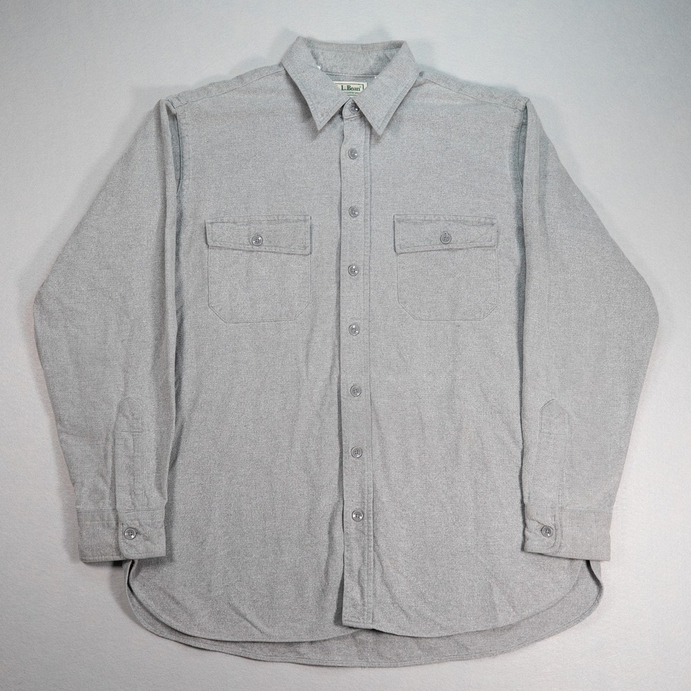 Vintage LLBean Chamois Shirt Men Tall Gray USA Made Flannel Workwear Cotton